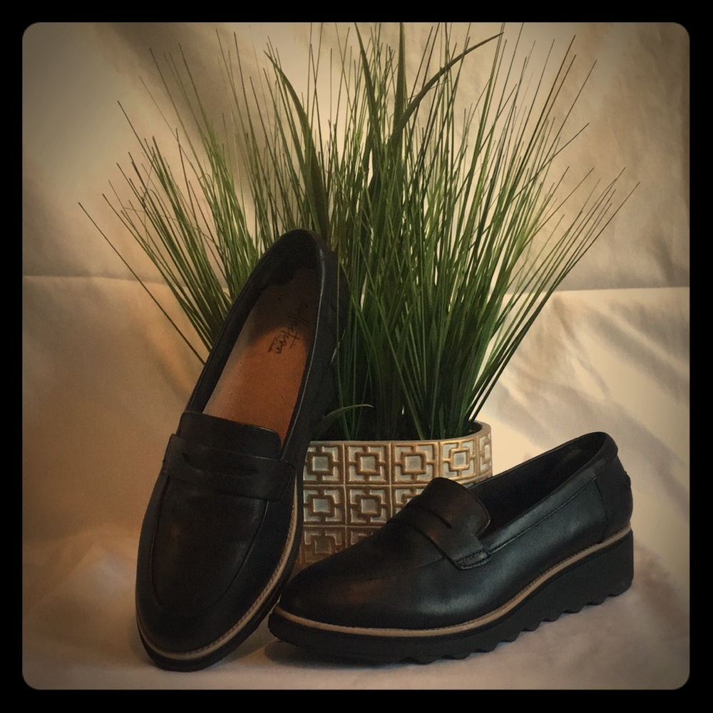 Black Leather Platform Loafer by Clarks